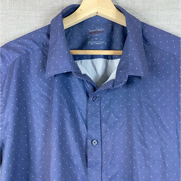 Men’s Shirtcraft Performance Blue Polka Dot Short Sleeve Button Down Size XL - Picture 3 of 7